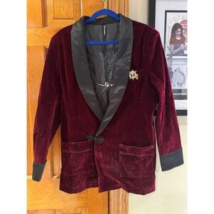 Vintage Playboy Velvet Smoking Jacket Men's Small Burgundy Blazer Bunny Logo